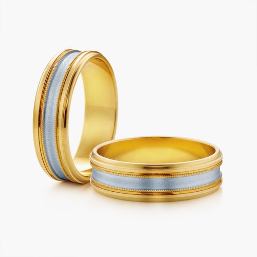 Obrączki ślubne: dwukolorowe złoto, płaskie, 6,5 mm